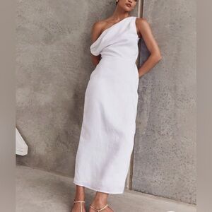 DISSH CASS WHITE LINEN ASYM MIDI DRESS. Size US 4 (AU 8) New with tags.